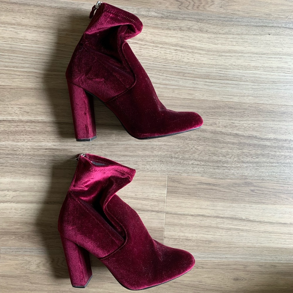 Steve Madden Deep Red Velour Booties